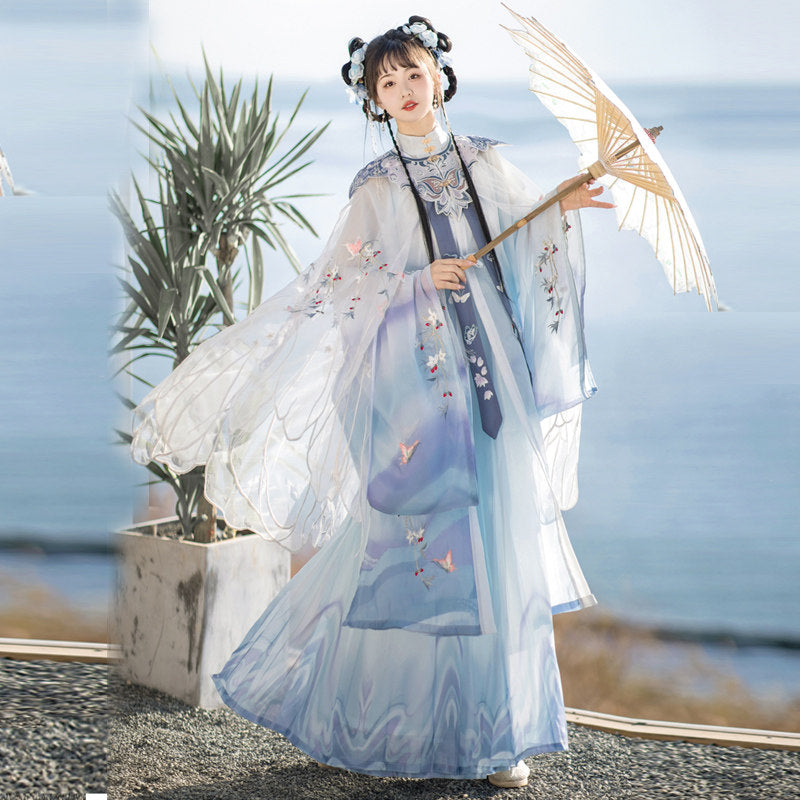 Ming Dynasty Fairy Cloak Pleated Skirt Hanfu Set | Jade Butterfly 玉蝴蝶