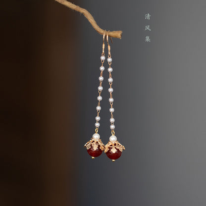 Red Agate Ancient Motif Earrings | Hanfu Jewelry
