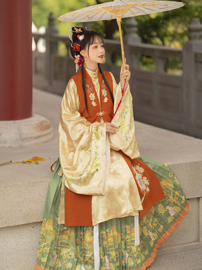 Ming Dynasty Bijia Wide Sleeve Robe & Pleated Skirt | Laurel Rabbit 月桂兔