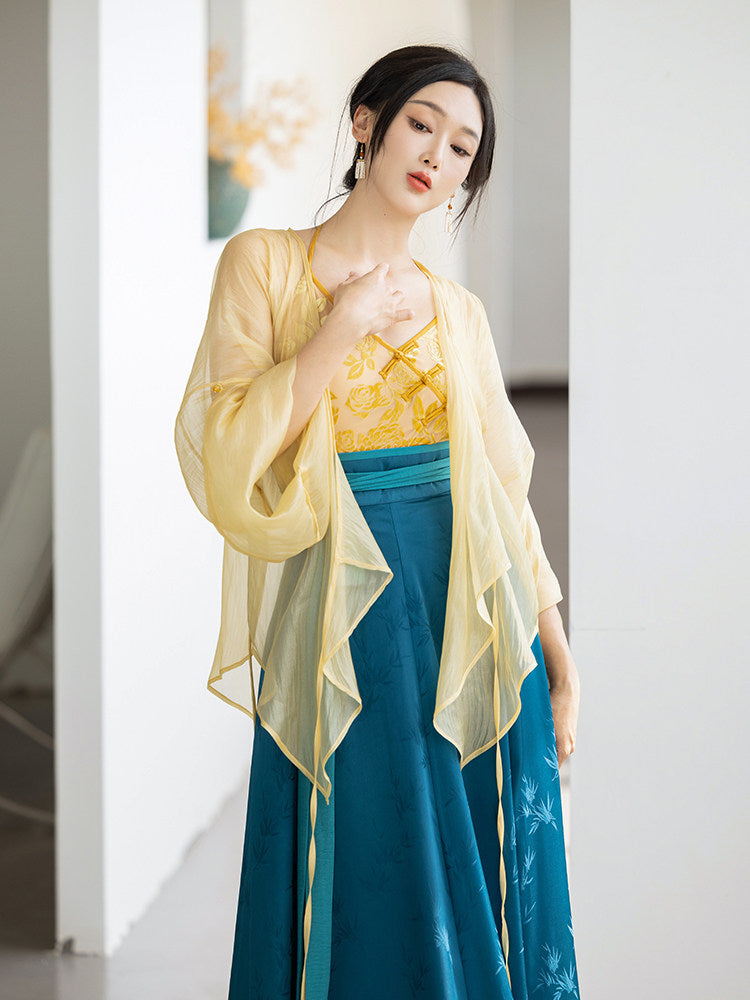 Song Dynasty Modern Hanfu Fairy Cardigan and Ten Panel Skirt - Night Banquet 夜宴 (Preorder)