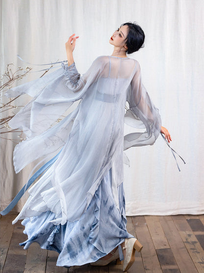 Song Dynasty Modern Hanfu Camisole and Tie Dye Skirt - Fallen Whale 鲸落 (Preorder)