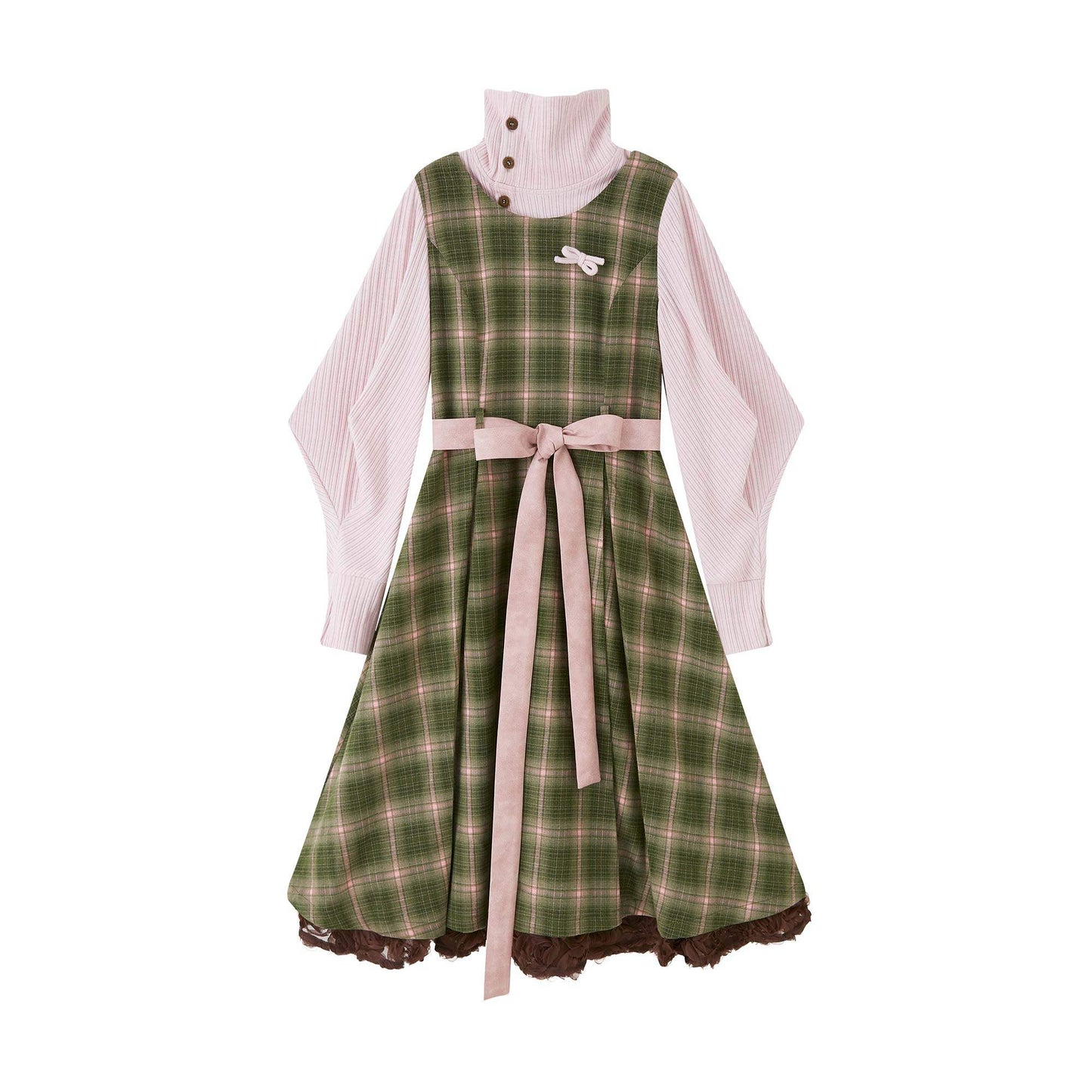 New Chinese Style Plaid Vintage Jacket with Dress - Honey Four Leaf Clover 蜂蜜四叶草