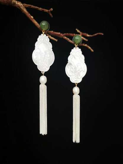 Pearl Agate White Butterfly Shell Earrings | Hanfu Jewelry