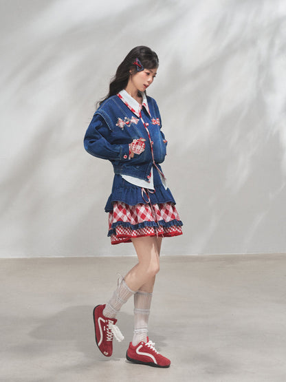 Modern Hanfu Denim Jacket, Trousers & Chinese Style Denim Skirt 苹果园