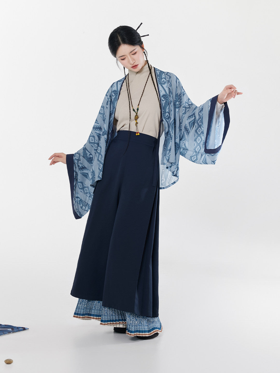 Wang Yun Shan | Modern Chinese Pleated Jacket and Wide Leg Pants Set