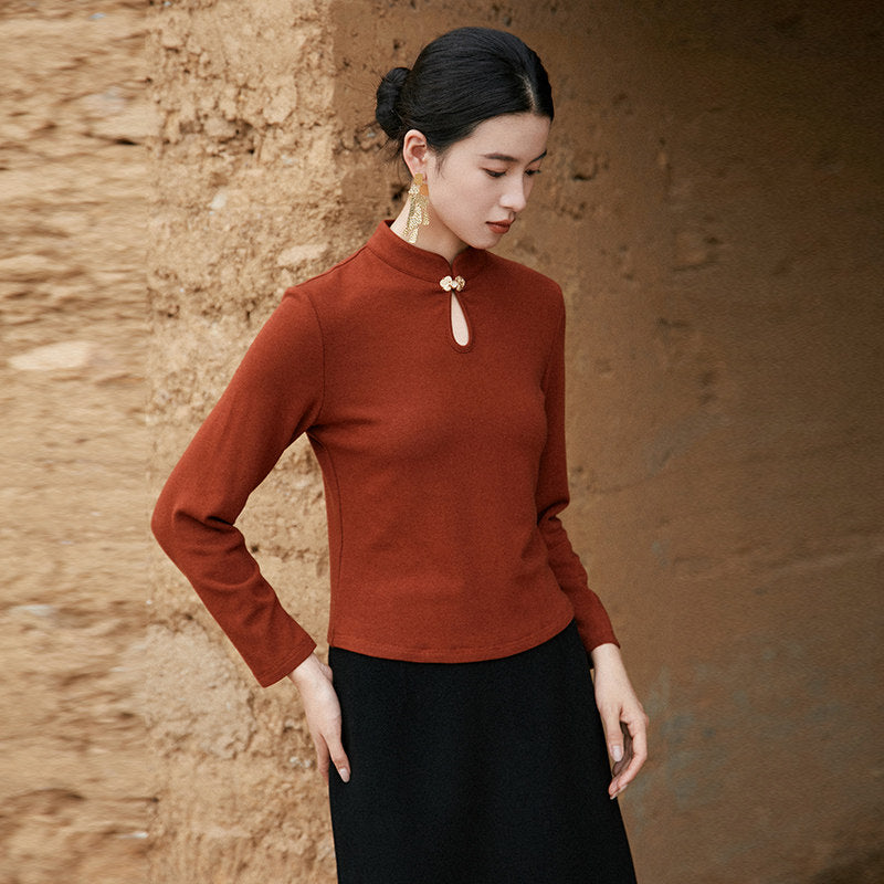 New Chinese Style Knitted Top in Brown - Wind Bamboo