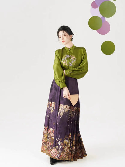 Chinese Blouse & Mamian Skirt Outfit | Plum Wine 春色阑