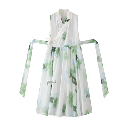 Modern Hanfu Embroidered Top & Dress Two-Piece Set 釉下春