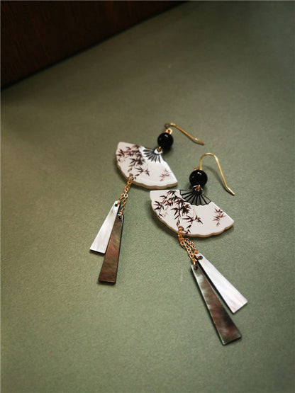 Ink Leaves Fan Shaped Earrings | Cheongsam Jewelry