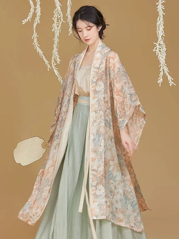 Song Dynasty Modern Hanfu Set with Changgan Temple Beizi and Pleated Skirt - Jiaoliu 娇柳 (Preorder)