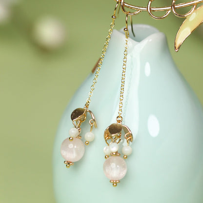 Pink Beaded Long Earrings | Hanfu Jewelry