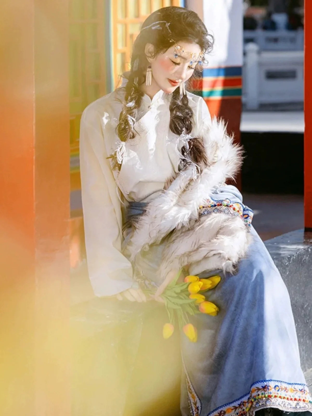 Soul of the Plateau - Spring Tibetan Embroidered Robe Ethnic Style Photography Outfit