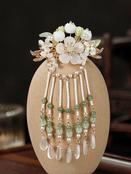 Back Hair Pin: Lily Fountain - lily-themed traditional Chinese hanfu hair accessory, detail view