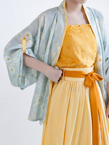 Song Dynasty Modern Hanfu Tencel Cardigan and Elastic Skirt - Little Chrysanthemum 小雏菊 (Preorder)