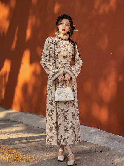 New Chinese Style Chenille Velvet Long Sleeve Cheongsam Dress and Jacket for Winter - Zhaojun 昭君 (Preorder)