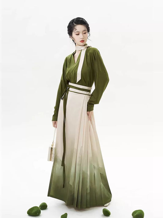 Twisted Tea Chinese Blouse & Mamian Skirt Outfit - modern Ming-inspired hanfu, front view