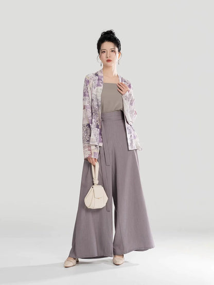 Song Dynasty Modern Hanfu Set with Winged Sleeve Top and Wide Leg Pants - Ziyun 紫芸 (Preorder)