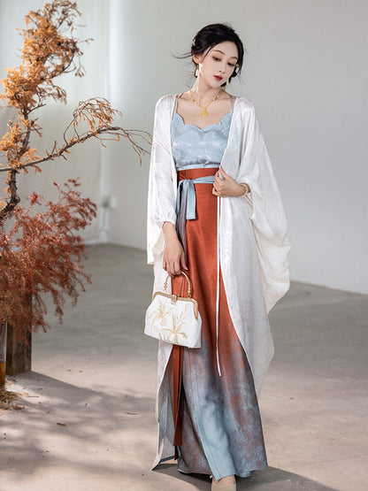Song Dynasty Modern Hanfu Fairy Cardigan and Spiral Skirt - Glaze Red 釉里红 (Preorder)
