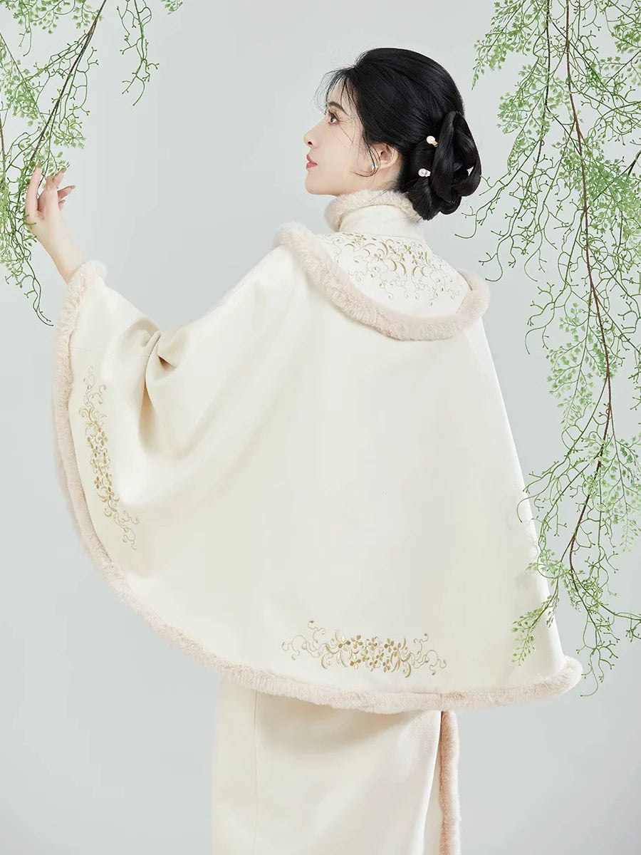 Song Dynasty Modern Hanfu Set with Embroidered Cape and Spiral Skirt - Nanzhi 南枝 (Preorder)