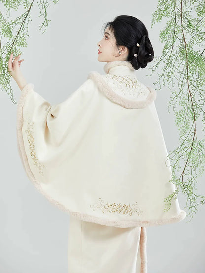 Song Dynasty Modern Hanfu Set with Embroidered Cape and Spiral Skirt - Nanzhi 南枝 (Preorder)