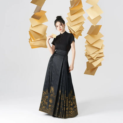 Chinese Blouse & Mamian Skirt Outfit | Golden Shadow Flower 金影昙花