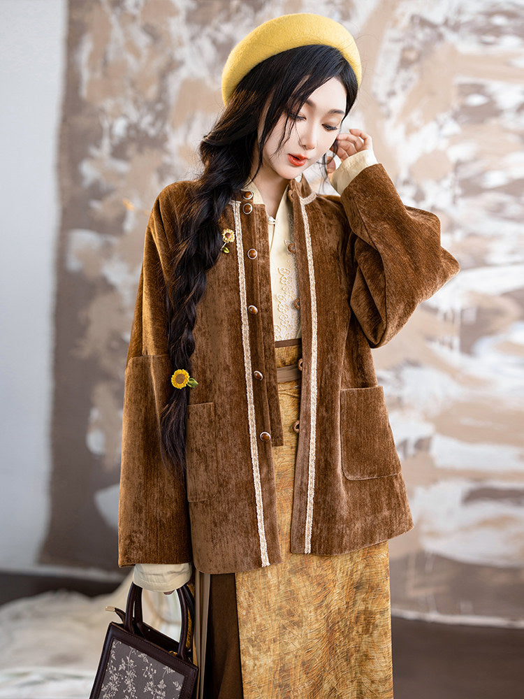 Song Dynasty Modern Hanfu Velvet Jacket - Plethora of Flowers 繁花 (Preorder)