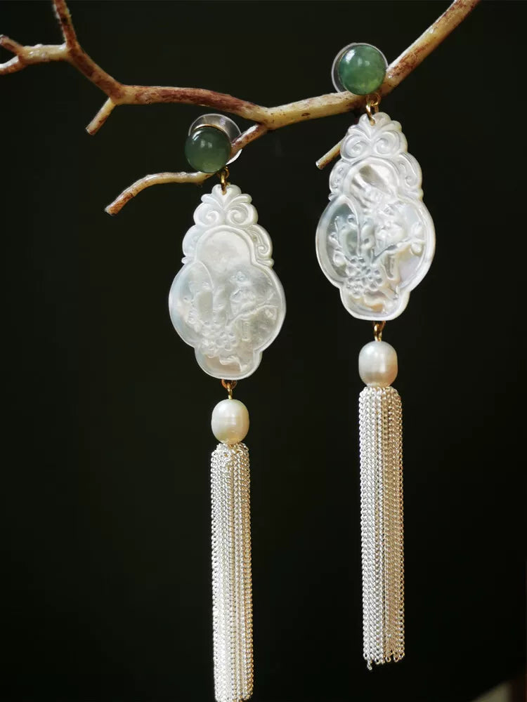 Pearl Agate White Butterfly Shell Earrings | Hanfu Jewelry