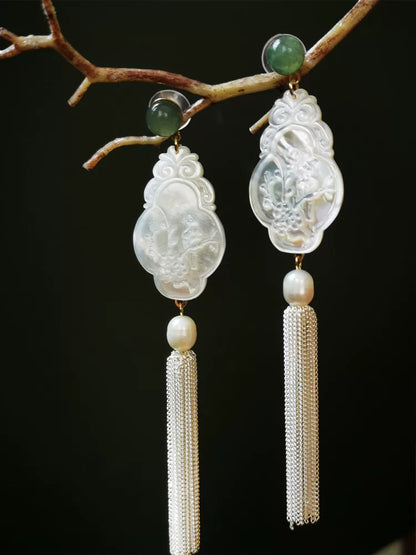 Pearl Agate White Butterfly Shell Earrings | Hanfu Jewelry