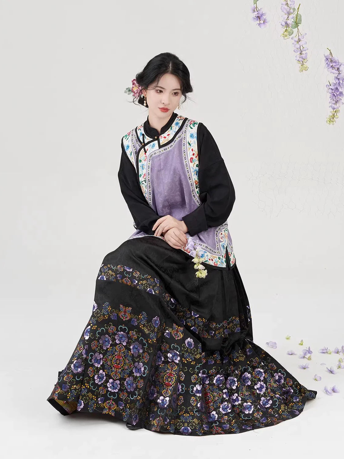 Modern Qing Han Inspired Women Traditional Outfit Sleeveless Jacquard Vest & Mamianqun - Yanyu 宴妩 (Preorder)