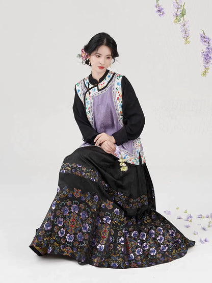 Modern Qing Han Inspired Women Traditional Outfit Sleeveless Jacquard Vest & Mamianqun - Yanyu 宴妩 (Preorder)