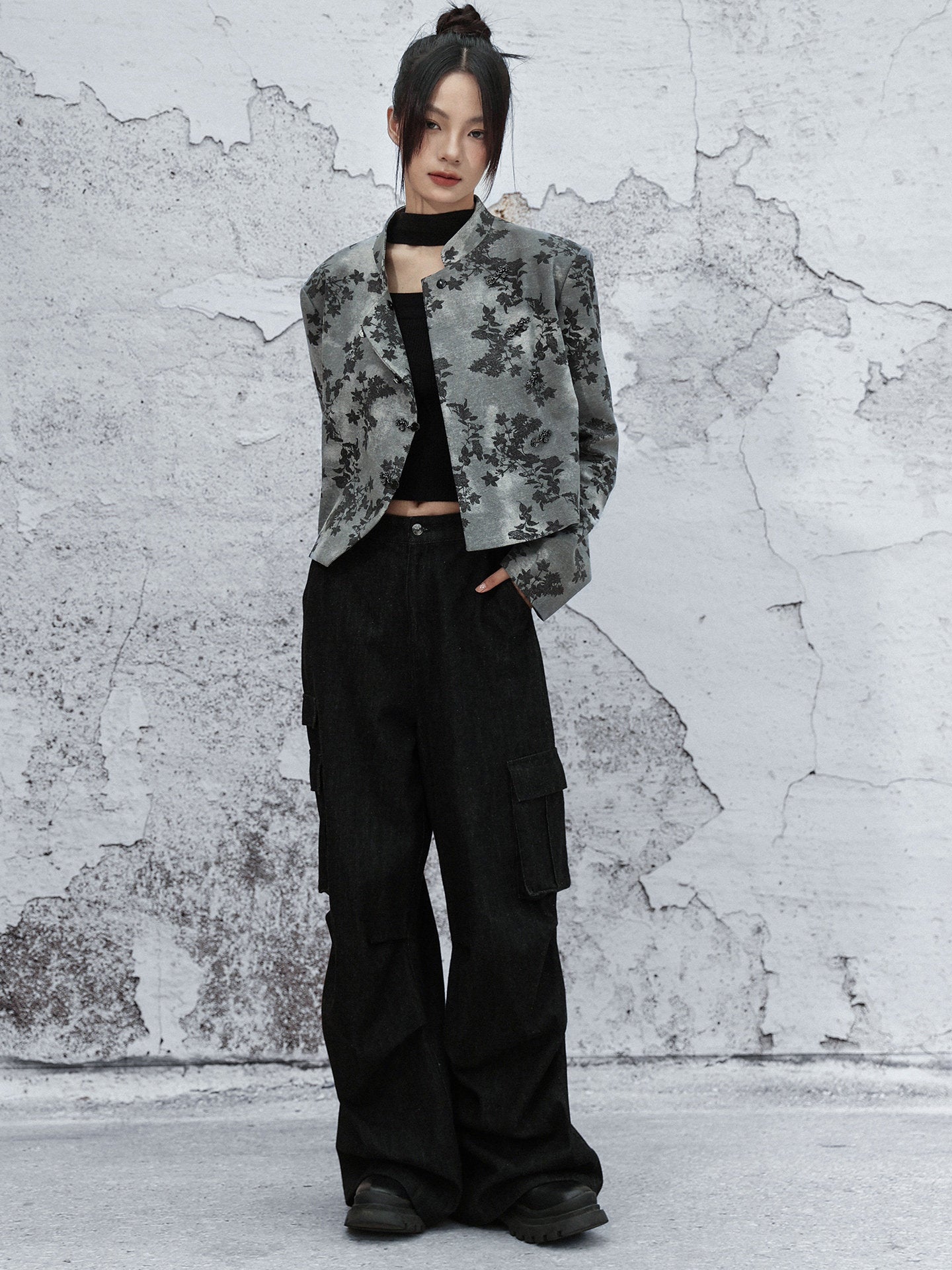 New Chinese Style Denim Printed Short Jacket