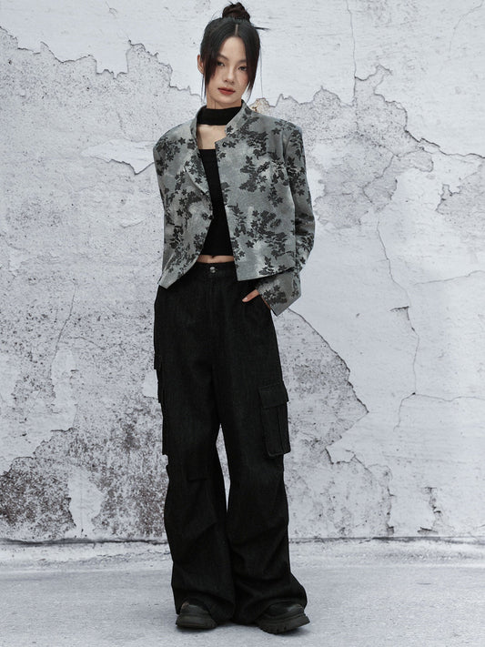 New Chinese Style Denim Printed Short Jacket