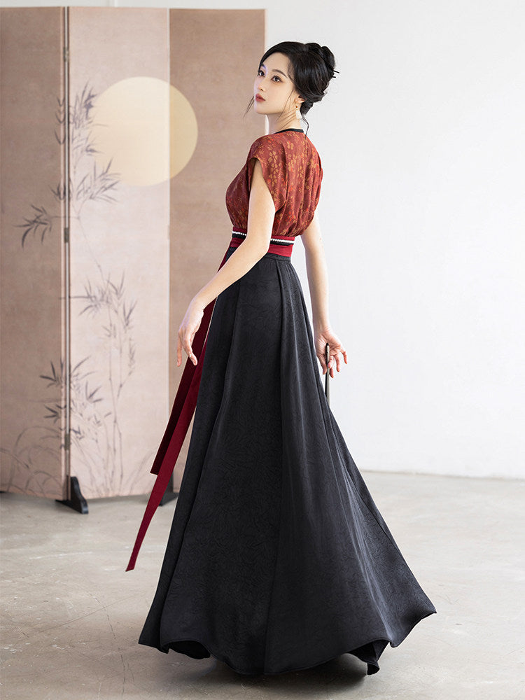 Tang Dynasty Modern Hanfu Beizi and Wrap Skirt - Drunken Flowers 醉花阴 (Preorder)