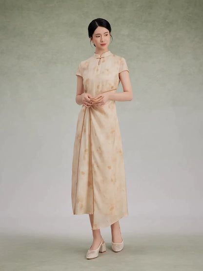 New Chinese Style Short Sleeve Asymmetrical Qipao Maxi Dress - Wantingzhou 琬亭洲 (Preorder)
