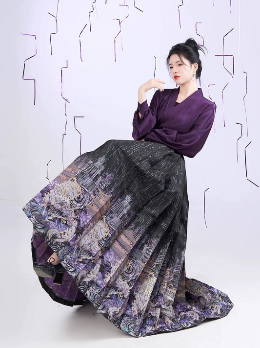 Cyber Kirin Chinese Blouse & Mamian Skirt Outfit - modern Ming-inspired hanfu, front view