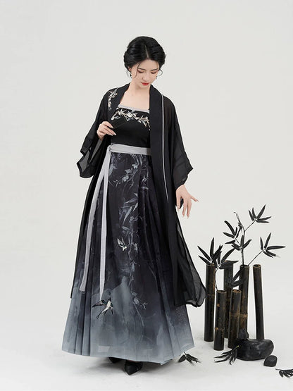 New Chinese Style Women Lightweight Cardigan & Modern Hanfu Dress - Swallow Returns 墨燕春归 (Preorder)