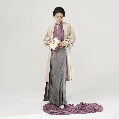 Song Dynasty Modern Hanfu Set with Winged Sleeve Top and Three Pleat Skirt - City Diary 城市日记 (Preorder)
