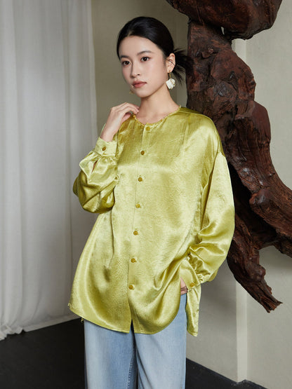 New Chinese Style Crew Neck Drape Shirt - Qinmo 琴默