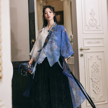 New Chinese Style Cross Collar Cardigan and Wide Leg Pants - Fish and Dragon Dance 鱼龙舞