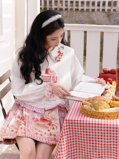 Ming Dynasty Modern Hanfu Cute Knit Top and Mini Mamianqun - Strawberry Cake 草莓千层酥