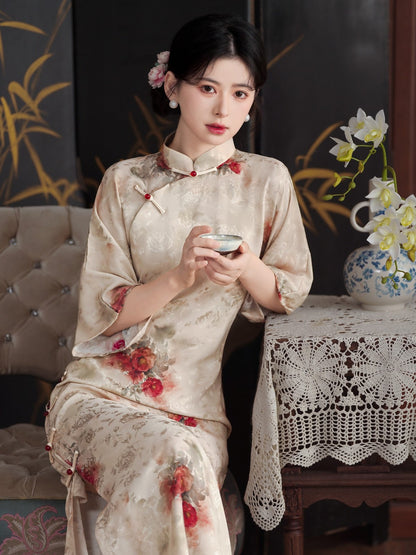 Mid Sleeve Floral Long Cheongsam | Vintage