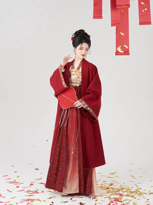Modern Tang Dynasty Hanfu Slip Dress Set - Flower Flames 花焰 (Preorder)