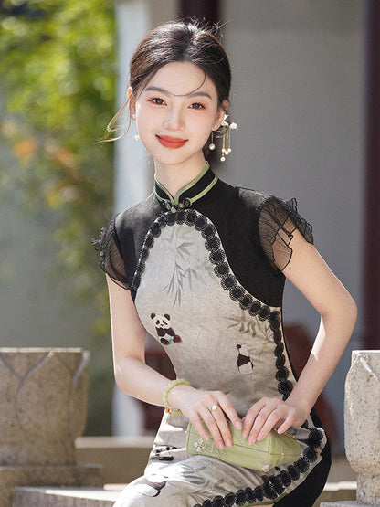 Short Sleeve Modern Midi Cheongsam | Panda