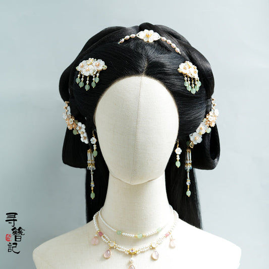 Back Hair Pin: Snow Petals - flower petal hanfu hair accessory, detail view