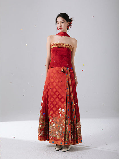 Festive Chinese Style Bustier for Engagement, Tea Ceremony or New Year - Golden Treasure 金匣奇珍