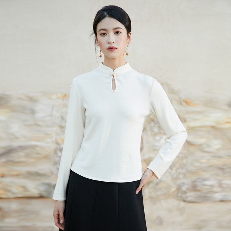 New Chinese Style Knitted Top in White - Wind Bamboo