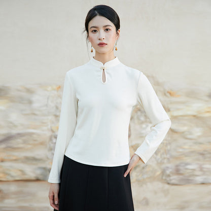 New Chinese Style Knitted Top in White - Wind Bamboo