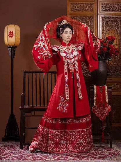 Ming Dynasty Floral Bridal Hanfu Set with Cloud Collar | Qixi 七夕