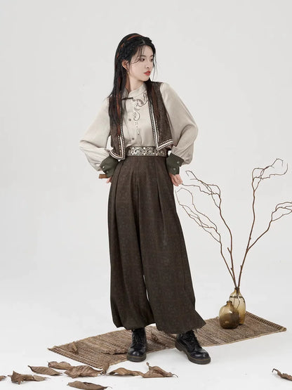 New Chinese Style Women Embroidered Vest, Inner Top & Lantern Pants - Poetry of the Wilderness 旷野之诗 (Preorder)