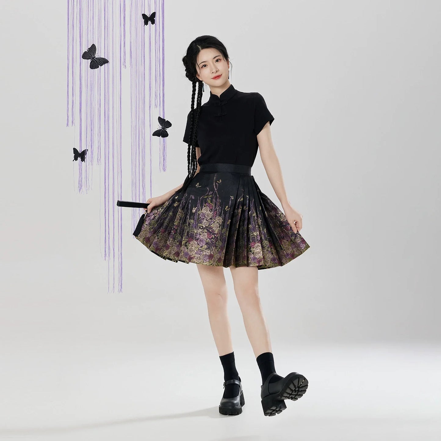 Chinese Blouse & Mini Mamian Skirt Outfit | Huajian 花涧